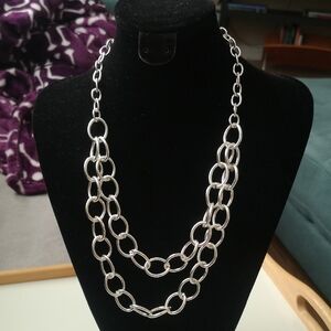 Lovely Like-new Nora Norway Silver-tone Double Chain Link Necklace 10"